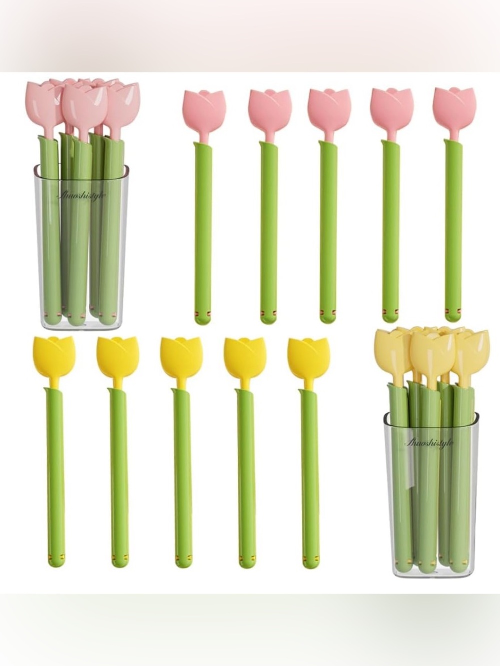 Pink and Yellow Tulip Shaped Chip Clips (Set of 10)